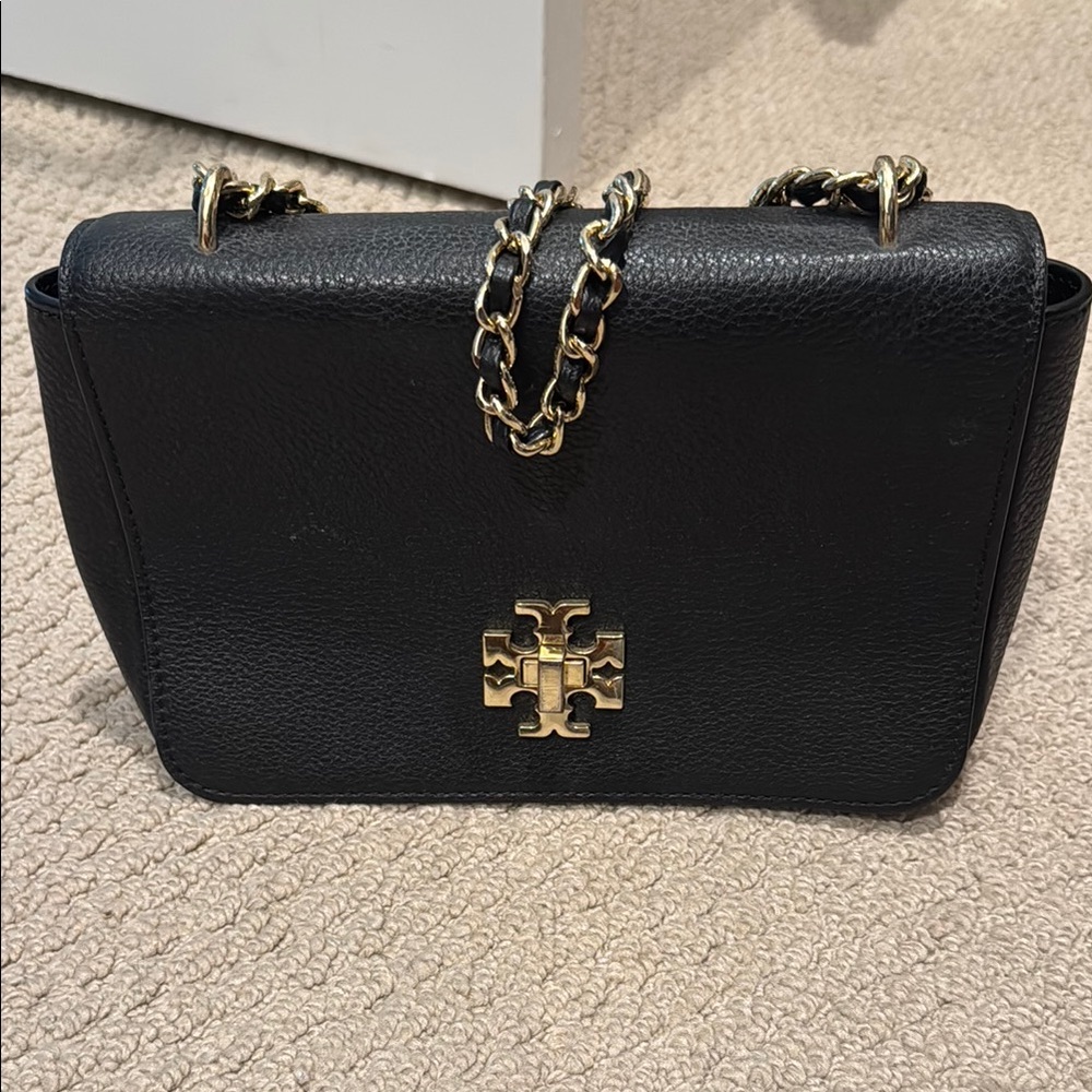Tory Burch Black and Gold Crossbody Bag with Chain Strap